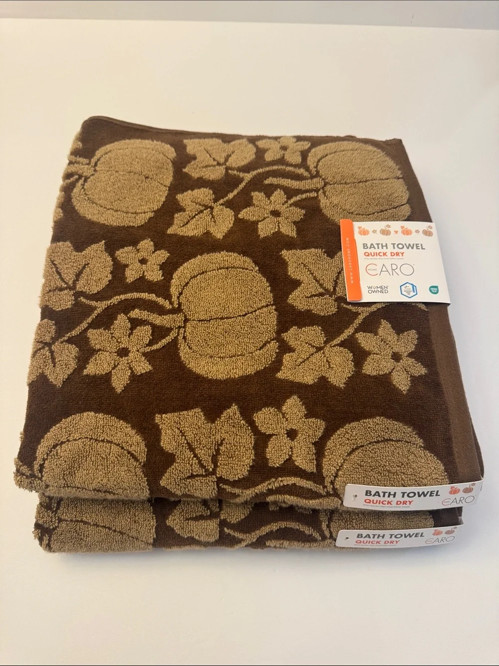 4pc CARO HOME Brown Pumpkin Pattern Bath Towel Set - Fall